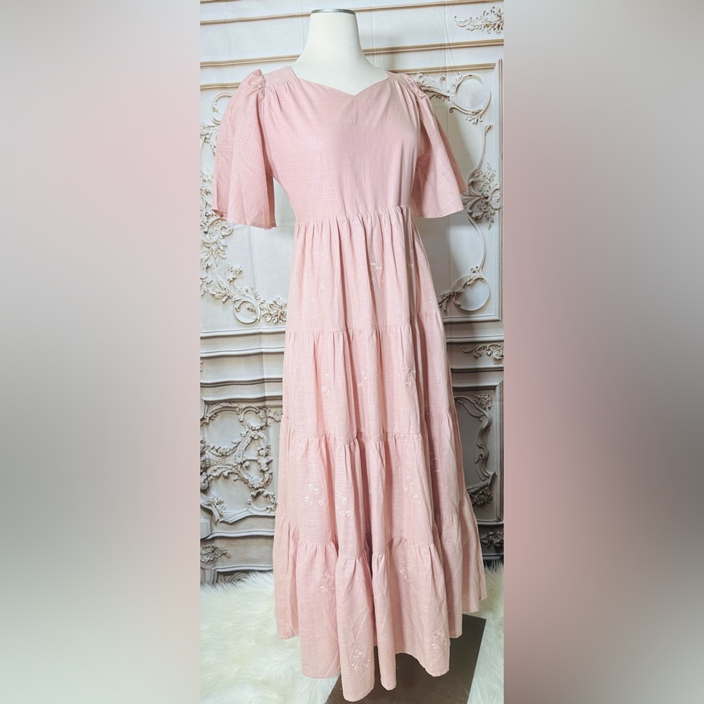 Smocked Bodice Pink Tiered Maxi Dress - Picture 3 of 6